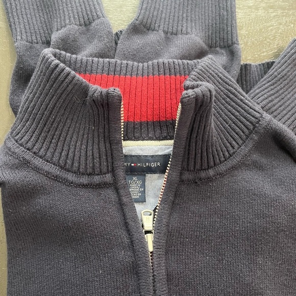 TOMMY HILFIGER | xl | Long Sleeve Quarter Zip-Up Knit Sweater | Navy Blue - Picture 4 of 9